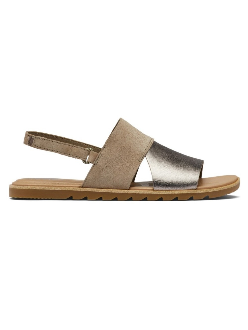 Sorel Ella II Slingback Sandal – Metallic Silver & Taupe Suede – W 7